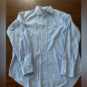 Men’s Polo Dress Shirt, Large, Blue Stripes